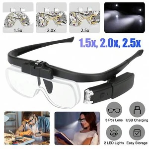 LED Head-Mounted Magnifier-3 Lenses,2 LEDs,USB Rechargeable,with Case for Repair - Picture 1 of 8