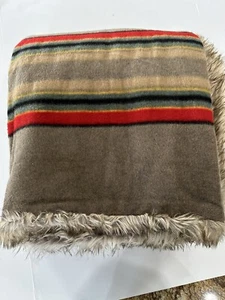 Pottery Barn X Pendleton Yakima Faux Fur Stripe Throw Blanket Brown - Picture 1 of 2