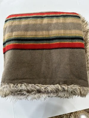 Pottery Barn X Pendleton Yakima Faux Fur Stripe Throw Blanket Brown - Image 1 of 2