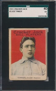 1915 CRACKER JACK #3 JOE TINKER - SGC 40 VG 3 (SVSC) - Picture 1 of 2