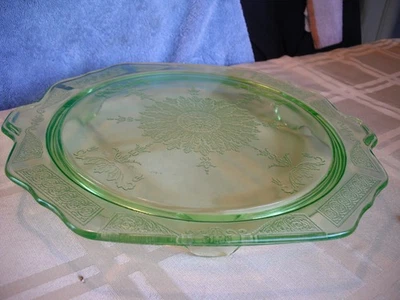Anchor Hocking Green Depression Glass "Princess" Cake Plate - Image 1 of 4