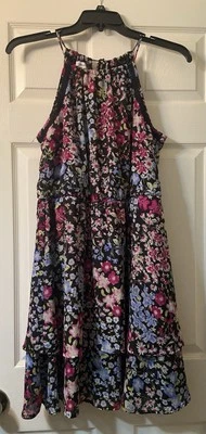 Eyelash Women’s Black Floral Dress With Keyhole In Back With Tie Closure Size L - Image 1 of 4