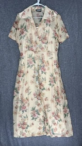 VTG Michael Blair Maxi Dress L Beige Pink Floral Sheer Lined Button Front 90s - Picture 1 of 17