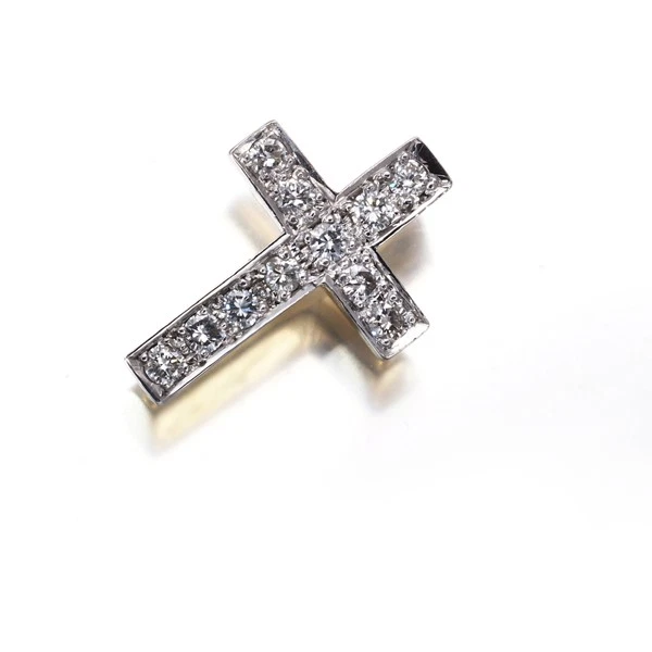 Pingente Pomellato autêntico cruz de diamante bicolor ouro branco amarelo 18K 750  - Imagem 1 de 4