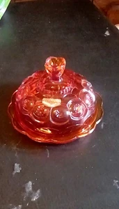 Vtg LE Smith Moon & Stars Amberina Glass Covered Butter Cheese Dish - Picture 1 of 5