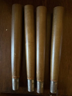 4 Original MCM 50s 60s Vintage 10.25" Wood Tapered Legs Metal Tip Furniture Legs - Image 1 of 3