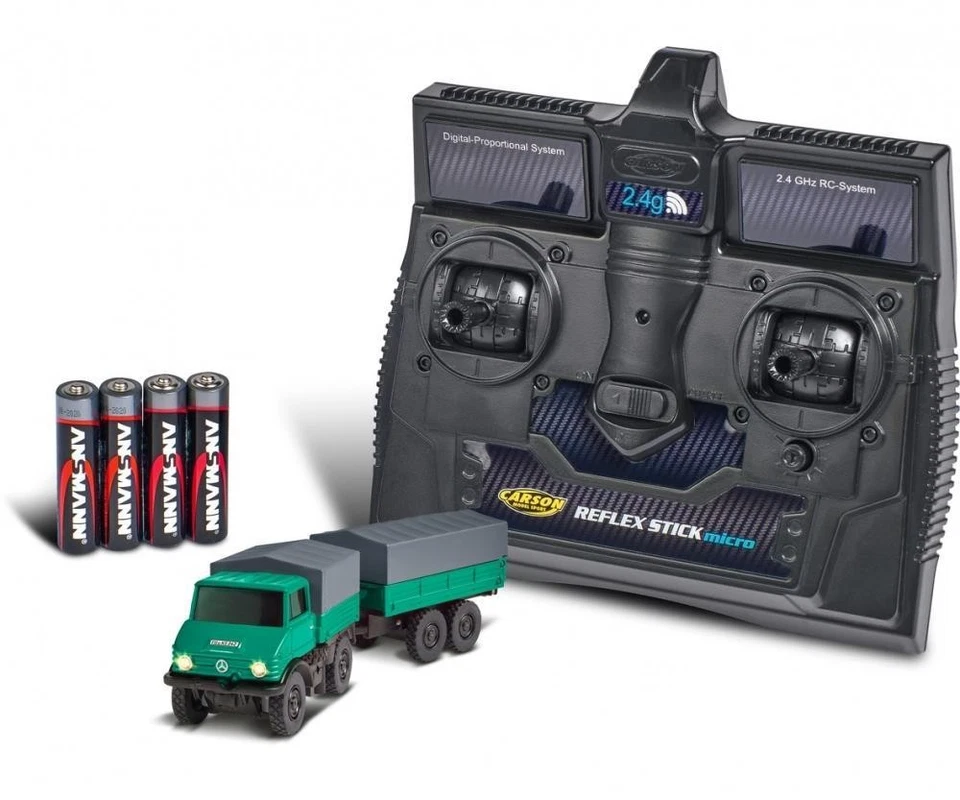 CARSON 1:87 Mercedes-Benz Unimog Forest Con Rimorchio 2.4G 100%RTR / 500504165 - Immagine 1 di 1