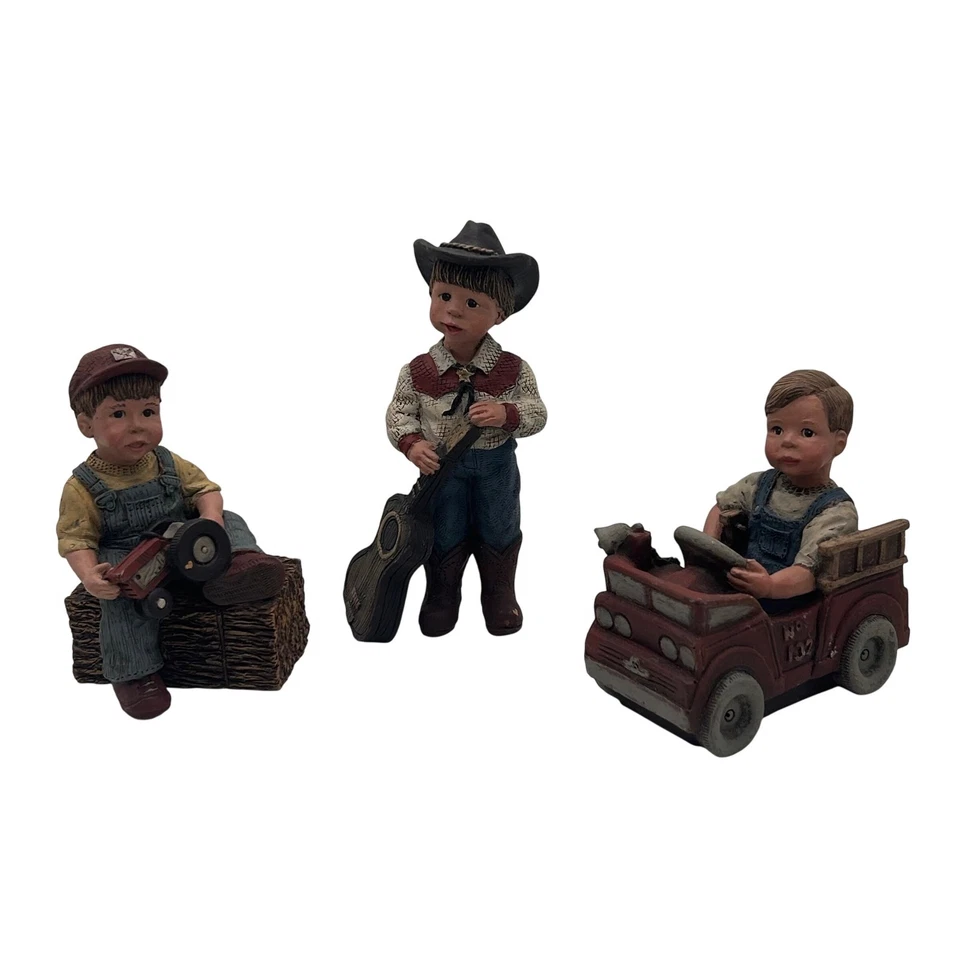 Sarahs Attic Figurines Lot of 3 Boys Cowboy Tractor Fire Truck Collectible - Image 1 of 4