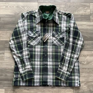 NWT VTG Wool O’ The West Brewster Wool Flannel Shirt Mens LARGE Green Navy Plaid - Picture 1 of 13