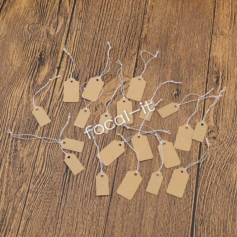 100PC Kraft Paper Blank Labels Pricing String Tags Hangtag Retail Store Supplies - Image 1 of 4