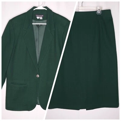 Savannah Vtg Wool Skirt Suit Women 14/16 Green 1-Button Straight Classic Career - Image 1 of 4