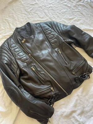 Chaqueta de cuero para motocicleta Ralph Lauren etiqueta púrpura piel de cordero motociclista hecha en Italia Foto 1 de 4