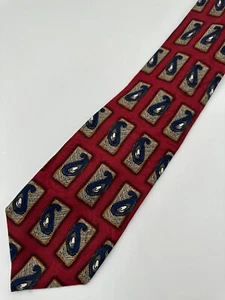 VINTAGE 90'S Designer Ties Mens Silk NecktieABSTRACT GEOMETRIC RED BLUE AMERICAN - Picture 1 of 3