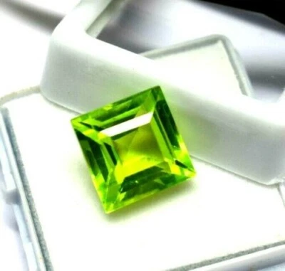 Natural Green Peridot Princess Shape Certified Loose Gemstone 9-10 CT. - Image 1 of 4