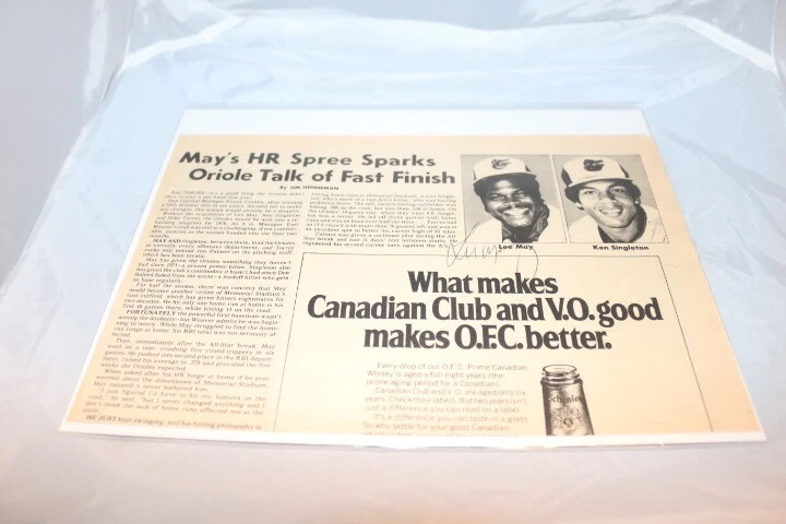 Lee May Baltimore Orioles Autographed Newspaper Article  - Image 1 of 2