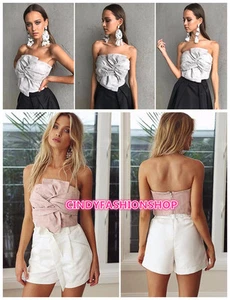 USA Women Ladies Suede Crop Tops Strapless Bow Tie Summer Bralette Cropped Top  - Picture 1 of 10