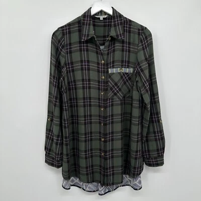 John Mark Tunic Top Shirt Small Oversize Plaid Boho Dark Academia Forest Earthy - Image 1 of 4