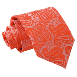Corbata de boda clásica tejida de cachemira floral para hombre con corbata naranja quemada de DQT - Imagen 1 de 2