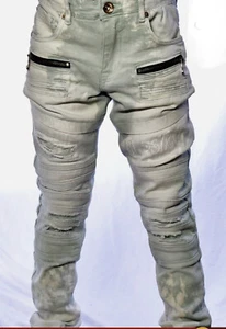 Denim lavato ragazzo 8IGHTH DSTRKT verde menta con distress, graffiti e cerniere - Foto 1 di 6