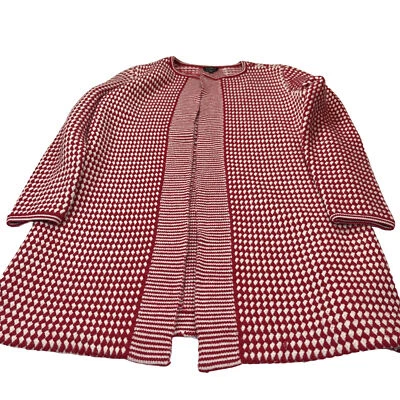 Suéter largo abierto Talbots plumero rojo a cuadros para mujer S lana merino suave Foto 1 de 4