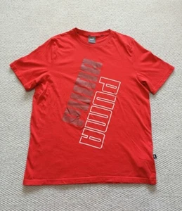 PUMA T-Shirt Mens size Large Red Big Spell Out Logo Short Sleeve Sports Tee - Picture 1 of 9