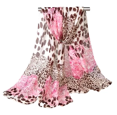 Mujer Bufanda Estampado Leopardo Ligero Chal Envoltura 60" X 18" Rosa Marrón Moda Foto 1 de 2