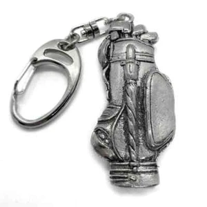 GOLF BAG CHUNKY SILVER ENGLISH PEWTER KEYRING IN A GIFT POUCH SPORT CHRISTMAS - Picture 1 of 3