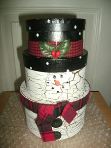 NEW Decorative Snowman Nesting Boxes 3 Pc round Christmas stacking storage set - Picture 1 of 5