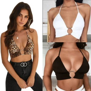 Canotta donna fantasia leopardata collo passante stringata corta senza maniche cinturino - Foto 1 di 21
