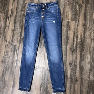 Pantalones de mezclilla ajustados de tiro alto Madewell Button Fly de 10” - semi crudos él - desgastados - talla 27 - Imagen 1 de 9