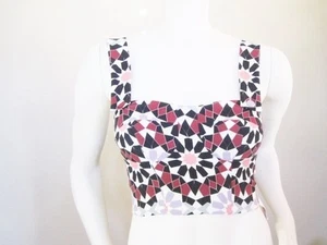NWT ELLEN SASSON SILK GEOMETRIC MULTICOLOR CROPPED TOP BLOUSE  Size: 2 / 34 - Picture 1 of 10