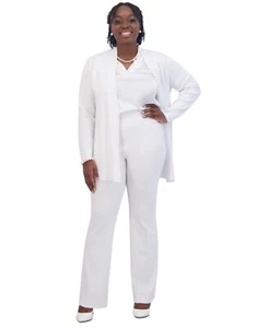 Kasper Plus Size Open-Front Long-Sleeve Sweater Women's 1X White Solid - Picture 1 of 17
