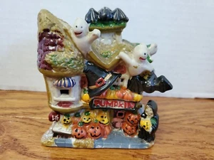 Casa de murciélagos bruja fantasma calabaza de cerámica vintage de Halloween Village - Imagen 1 de 6