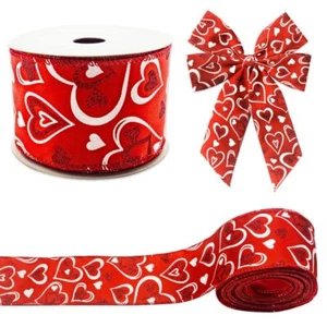 Valentine's Day Ribbons for Wreath Bows Wrapping Gifts Red Satin Heart Ribbon... - Picture 1 of 7