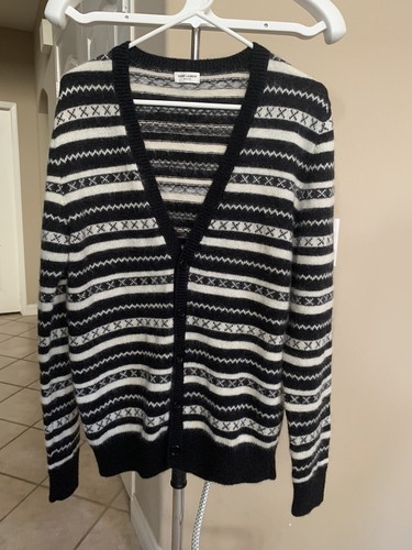 SAINT LAURENT (YSL) Cardigan da donna autentico Saint Laurent nero bianco taglia M lana