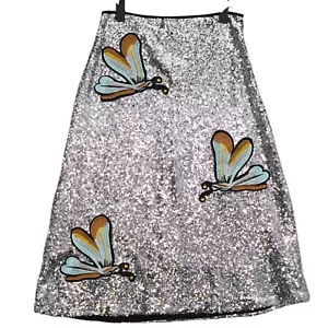 Midirock Dragon Fly Applikation Silber Pailletten Metallic Schimmer Gr. M skurril Y2K - Bild 1 von 8