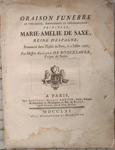Oraison Funèbre Marie-Amélie de Saxe Armand de Roquelaure 1761 60C - Picture 1 of 5