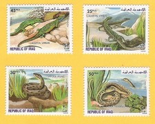 Iraq Animali Rettili Lucertola Serpente Vipera Francobollo Stamp 4 francobolli
