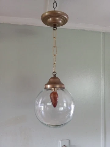 Antique Glass  Globe Dome Pendant Light Clear Art Deco 1930s Cover