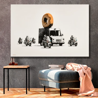 BANKSY FRAMED CANVAS STREET GRAFFITI PAINTING ART PRINT DONUTS CHOCOLATE 2022 - image 1 of 4