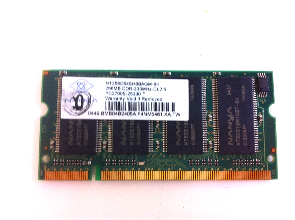 Nanya NT256D64SH8BAGM 6K 256MB DDR-333 (PC-2700) PC-2700S RAM Memory 189 - Image 1 of 1