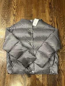 $455 Theory Glen PLAID High Neck DOWN Jacket PUFFER Women Large Grey Multi - Picture 1 of 4