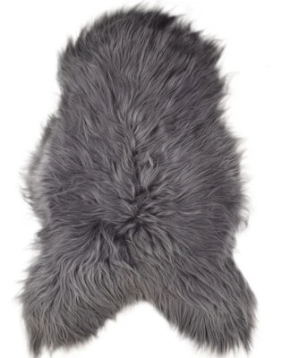 Lammfell Grau 110 x 60 cm langwollig Schaffell Teppich Läufer Stuhlauflage - Bild 1 von 4