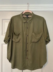 New Look Khaki Green Linen Shirt - Picture 1 of 2