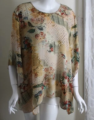 AS IS Tianello Sz XL Rose Silk Tunic Top Blouse Shirt Lovely - Image 1 of 4