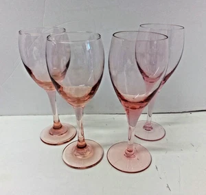 Set of 4 Vintage Crystal Glass Pink Footed Wine Cocktail Goblets Glasses 8" Tall - Picture 1 of 8
