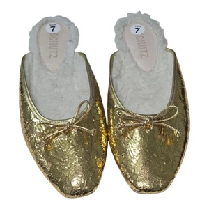 Schutz Evelin flach Metallic Crackle Gold Leder Damengröße 7 Medium - Bild 1 von 11