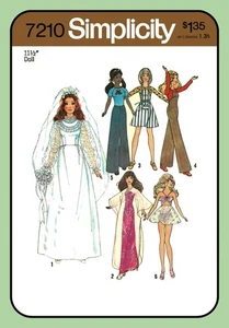 11½" Doll Clothing WEDDING Dress Pattern NIGHTIE +More Simplicity 7210 Vtg 1975 - Picture 1 of 5