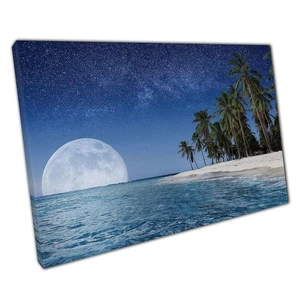 Serene Moonlit Beach Canvas: Large Coastal Wall Art for Home & Office Decor - Picture 1 of 10