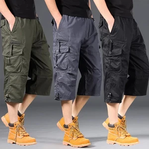 Men's Cargo Shorts Summer 3/4 Pants Tactical Loose Fit Elastic Waist Plus Size - Picture 1 of 12